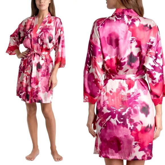 Linea Donatella Other - Linea Donatella Greer Satin Charmeuse Lace Trimmed Rose Robe NWT Sz S/M